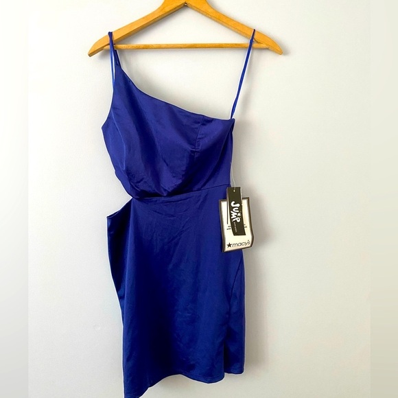 NWT Jump Apparel Dress Size 3/4 Blue One Shoulder Spaghetti Stap Cutout Dress - Picture 4 of 13